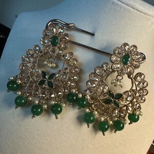 Elegant Indian Bollywood Gold and Green Chandelier Earrings